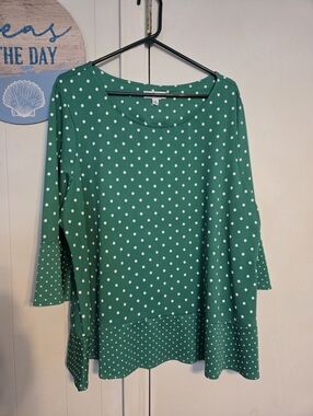 Kim Rogers Curvy Green Polka Dot Bell Sleeve Blouse